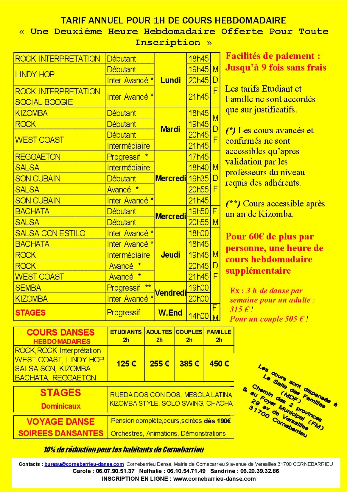 Cours FLYER CORNEBARRIEU DANSE 2024 2025 VERSO A5 V1 jaune