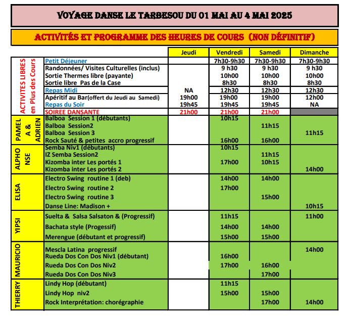 cours voyage 2025